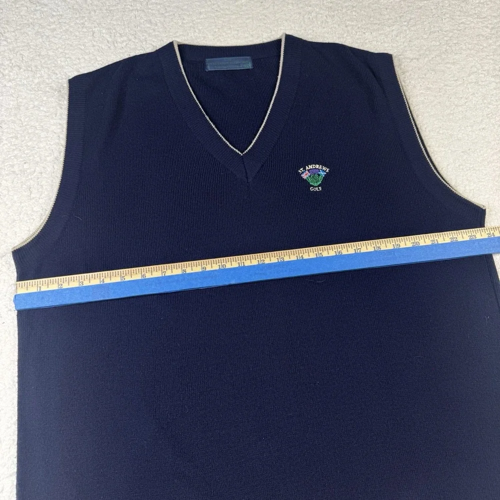 St Andrews Golf Course Lambswool Vest XL Blue Golf Sweater Scotland Vintage Mint